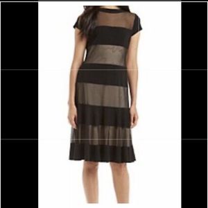 R&M Richards Black & Nude Striped Dress A-Line Midi Length 12